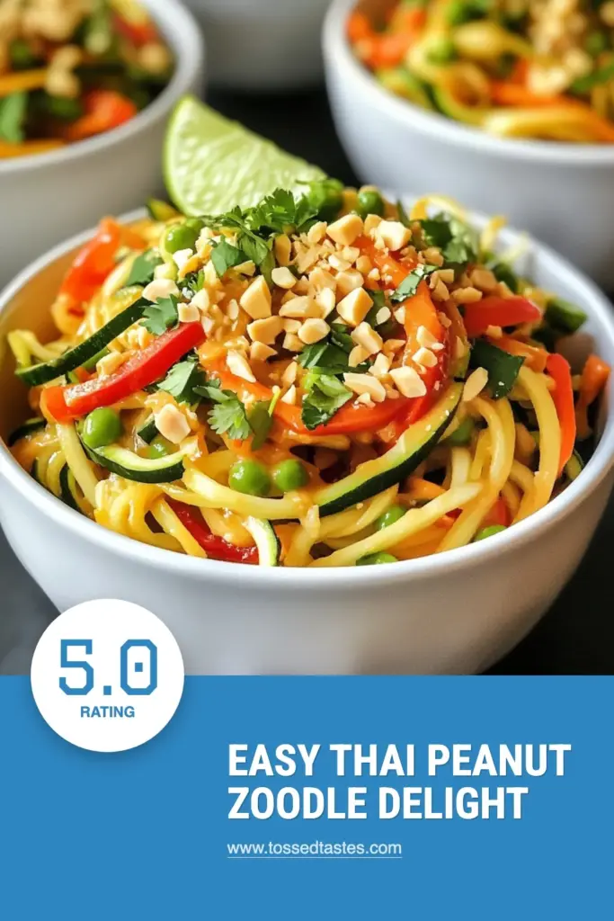 Discover the deliciousness of Thai Peanut Zoodle Stir Fry, a quick vegetable stir fry that's perfect for lunch or dinner! This healthy zucchini noodles recipe features vibrant zoodles, colorful veggies, and a creamy peanut sauce stir fry that will satisfy your cravings. In just 20 minutes, you can whip up this nutritious dish. Save this recipe for a flavorful meal that’s easy and fun to make! #ZoodleRecipes #HealthyZoodles #PeanutSauceStirFry #QuickVegetableStirFry