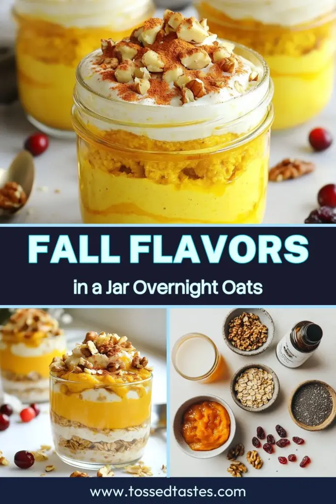 Start your fall mornings right with delicious pumpkin spice overnight oats! This easy overnight oats recipe combines wholesome rolled oats, creamy almond milk, and nutrient-rich pumpkin puree for a healthy breakfast that’s perfect for busy days. Packed with flavor and nutrition, these pumpkin spice overnight oats are ideal for anyone seeking delightful fall breakfast ideas. Save this recipe and enjoy a delicious, nourishing start to your day! #PumpkinSpice #HealthyBreakfast #OvernightOats #FallRecipes