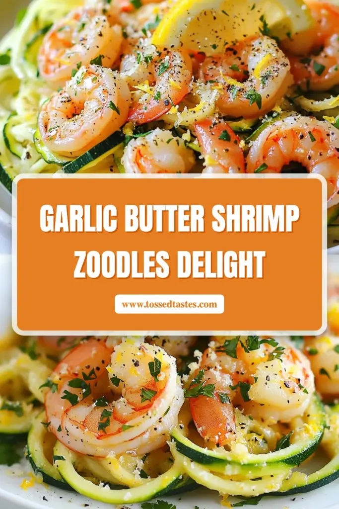 Indulge in a delicious and healthy Garlic Butter Shrimp Scampi Zoodles recipe that’s perfect for a quick seafood meal! This low-carb pasta alternative features spiralized zucchini noodles and succulent shrimp, all bathed in rich garlic butter sauce. Enjoy a light and flavorful healthy shrimp dinner that’s ready in just 20 minutes. Try this easy recipe today and savor the flavors! #ZucchiniNoodles #LowCarbPasta #QuickSeafoodMeal #HealthyDinner