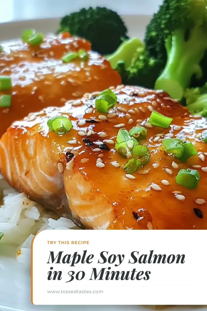 Discover the deliciousness of Maple Soy Glazed Salmon with this easy baked salmon recipe! This healthy salmon dinner features a simple marinade of pure maple syrup and soy sauce, creating a flavorful Asian-inspired salmon dish that your family will love. Perfect for busy weeknights, this recipe can be on the table in under 30 minutes. Save and try this Maple soy glazed salmon today! #salmonrecipe #mealprep #healthymeals #dinnerideas