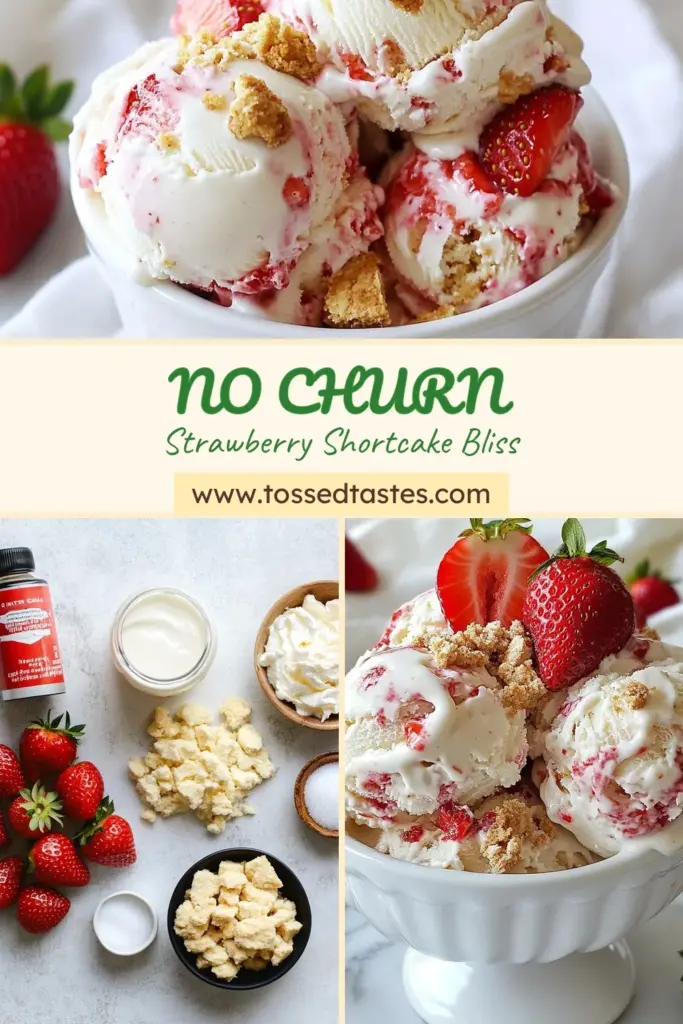Cool down this summer with an irresistible No-Churn Strawberry Shortcake Ice Cream! This easy strawberry dessert is a delightful twist on the classic strawberry shortcake recipe, perfect for warm days. Made without an ice cream maker, this homemade ice cream is a breeze to prepare and features fresh strawberries and shortcake crumbles. Get ready to enjoy this summer frozen treat! Save this recipe for a delightful summer indulgence! #NoChurnIceCream #StrawberryShortcake #EasyDessert #SummerTreats