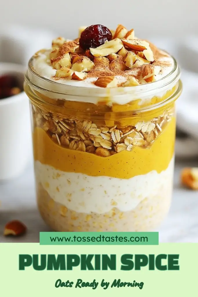 Start your mornings with a delicious twist on breakfast! These Pumpkin Spice Overnight Oats are a healthy pumpkin oats recipe featuring creamy pumpkin puree for a fall-inspired meal. This easy breakfast recipe can be prepped in just 10 minutes, making it perfect for busy mornings. Enjoy the comforting flavors of pumpkin spice while fueling your day. Try this overnight oats with pumpkin puree today and elevate your fall breakfast ideas! Save this recipe for later! #PumpkinSpiceOvernightOats #FallBreakfastIdeas #HealthyOats #EasyBreakfastRecipes