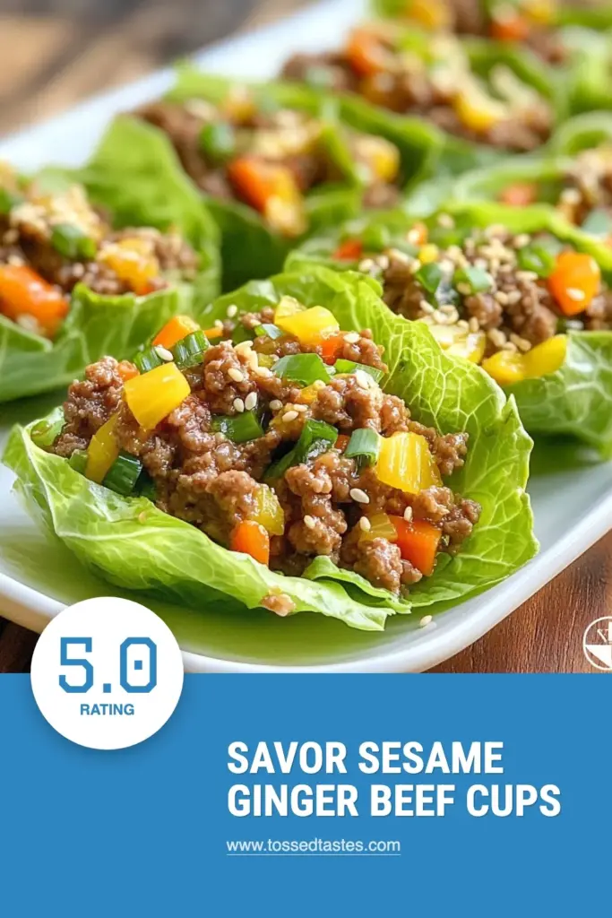 Looking for a quick and delicious meal? Try this Sesame Ginger Beef Lettuce Cups recipe! These easy Asian-inspired ground beef lettuce cups are packed with flavor and healthy ingredients. Perfect for a weeknight dinner, these lettuce wraps with ground beef are not only tasty but also quick to prepare. Enjoy fresh flavors and a healthy twist with this delicious recipe. Pin it now to make later! #SesameGingerBeef #LettuceWraps #HealthyRecipes #AsianInspiredMeals