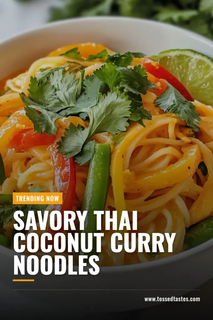 Discover the deliciousness of Thai Coconut Curry Noodles with this easy rice noodle curry recipe! Perfect for those craving vegan Thai curry noodles, this quick coconut curry noodles dish can be made in just 25 minutes. Enjoy a delightful blend of coconut milk, red curry paste, and fresh veggies. Try this red curry noodle recipe for a flavorful meal that will keep you coming back for more! Save this recipe now and enjoy vibrant Thai flavors tonight! #ThaiCoconutCurryNoodles #VeganCurry #QuickCurryNoodles #RedCurryRecipe