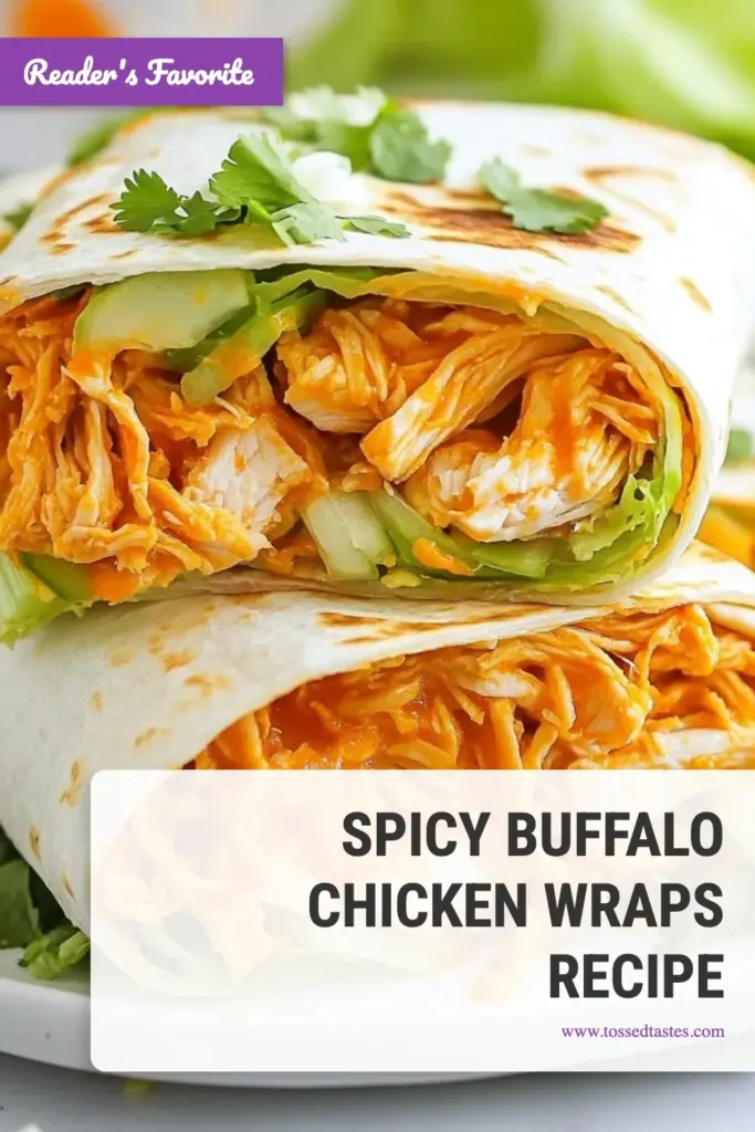 Satisfy your cravings with these Spicy Buffalo Chicken Wraps! This Ranch Chicken Wrap Recipe combines shredded chicken in hot sauce, ranch dressing, and fresh veggies for a burst of flavor. Our Easy Buffalo Chicken Tortilla Wraps are not only delicious but also make for Healthy Chicken Wraps perfect for lunch or dinner. Try these Spicy Chicken Wraps with Ranch today – your taste buds will thank you! Save for later! #BuffaloChickenWrap #HealthyRecipes #EasyWraps #SpicyChicken