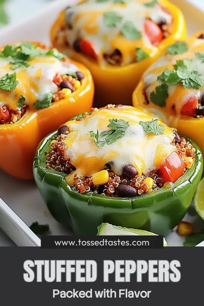 Looking for a delicious and healthy vegetarian meal? Try this Vegetarian Taco Stuffed Peppers recipe! Packed with quinoa and black beans, these veggie-packed taco stuffed peppers are perfect for a weeknight dinner. This healthy vegetarian taco recipe is simple to make and bursting with flavor. Don’t miss out on these tasty black bean stuffed peppers—save this recipe now! #VegetarianStuffedPeppers #TacoStuffedPeppersRecipe #QuinoaStuffedPeppers #HealthyVegetarianTacoRecipe