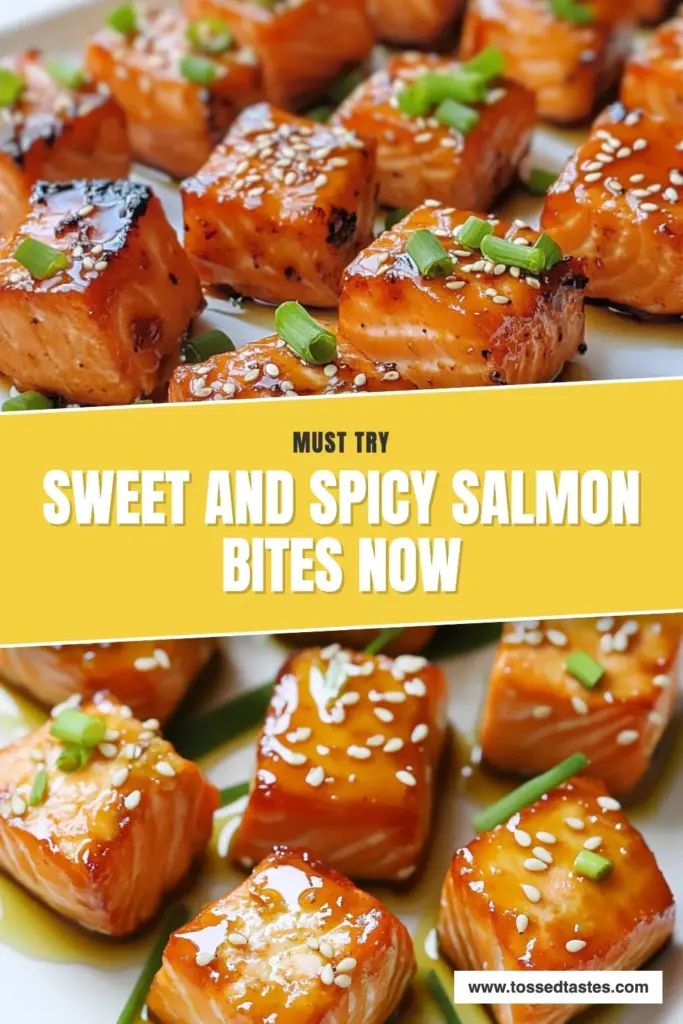 Looking for a delicious appetizer? Try this Honey Sriracha salmon bites recipe! These easy salmon appetizers are packed with flavor, featuring spicy honey salmon perfectly baked to crispy perfection. Perfect for a healthy snack or party dish, they are sure to impress. Don't miss out on these delightful bites—save this recipe for an unforgettable experience! #HoneySrirachaSalmon #EasySalmonAppetizer #HealthySalmonRecipes #SpicyHoneySalmon