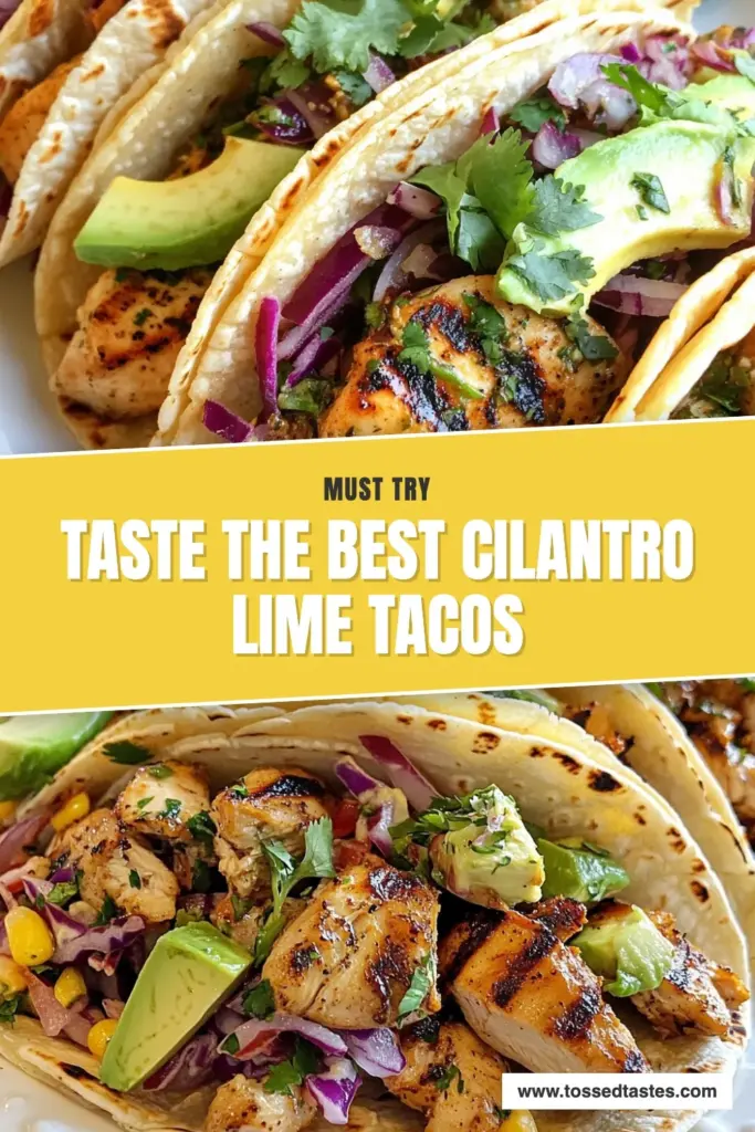 Discover the ultimate Cilantro Lime Chicken Tacos recipe loaded with flavor and health benefits! These street tacos are made with grilled chicken thighs, marinated in a zesty cilantro lime mixture, making them a perfect easy taco dinner. Serve them in warm corn tortillas with fresh toppings for a delicious twist on a classic dish. Ready to savor this healthy taco recipe? Try it now and save for later! #CilantroLimeChickenTacos #StreetTacosRecipe #HealthyTacoRecipe #EasyTacoDinner