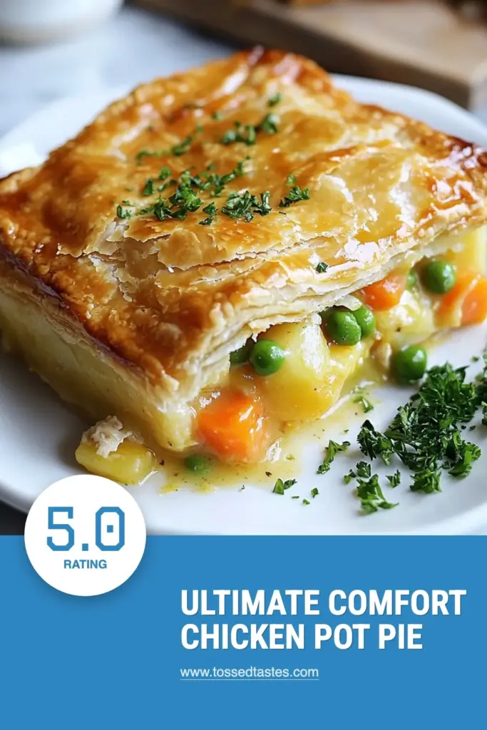 Indulge in this comforting chicken pot pie recipe that’s perfect for family dinners or cozy nights in. This easy chicken pot pie features tender chicken, fresh vegetables, and a flaky crust for the best homemade chicken pot pie experience. You’ll love how quickly it comes together with simple ingredients. Try this classic chicken pot pie today! Save this recipe for later. #ChickenPotPie #ComfortFood #HomemadeRecipes #EasyDinnerIdeas