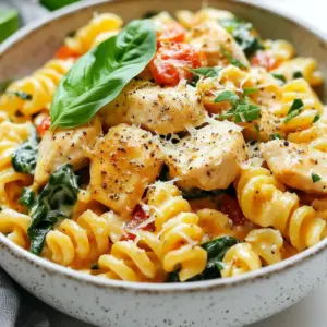 - 2 tablespoons olive oil - 1 pound boneless, skinless chicken breasts, cut into bite-sized pieces - 4 cloves garlic, minced - 1 teaspoon Italian seasoning - Salt and pepper to taste - 1 can (14.5 oz) diced tomatoes (with juice) - 4 cups chicken broth - 8 oz pasta (farfalle or penne work well) - 2 cups fresh spinach - 1/2 cup sun-dried tomatoes, chopped - 1/2 cup heavy cream (or coconut cream for a dairy-free option) - 1/2 cup grated Parmesan cheese (plus extra for garnish) - Fresh basil leaves, for garnish - For cream and cheese, try dairy-free options like cashew cream or nutritional yeast. - For gluten-free pasta, use rice or quinoa pasta. - A large pot or Dutch oven is best for this dish. - Basic cookware like a knife and cutting board will help. - A wooden spoon or spatula is useful for stirring. {{ingredient_image_1}} 1. Start by heating 2 tablespoons of olive oil in a large pot over medium heat. The oil should shimmer, showing it's ready. 2. Add 1 pound of bite-sized chicken pieces to the pot. Sprinkle with 1 teaspoon of Italian seasoning, salt, and pepper. Cook for about 5 to 7 minutes until the chicken turns brown and is fully cooked. Then, remove the chicken and set it aside. 3. In the same pot, add 4 cloves of minced garlic. Saut&eacute; for 30 seconds until the garlic smells great. 4. Next, pour in 1 can of diced tomatoes with juice and 4 cups of chicken broth. Stir the mixture well to combine all the flavors. 5. Bring this mix to a boil, then add 8 ounces of pasta. Cook according to the package instructions, usually around 10 to 12 minutes. Make sure to stir it occasionally to prevent sticking. 6. Once the pasta is al dente, reduce the heat. Stir in 2 cups of fresh spinach, 1/2 cup of chopped sun-dried tomatoes, 1/2 cup of heavy cream, and 1/2 cup of grated Parmesan cheese. Mix until the spinach wilts and the cheese melts into a creamy sauce. 7. Finally, fold in the cooked chicken. Taste and adjust the seasoning if needed. - To achieve perfect pasta, always follow the package instructions for timing. Stir often to avoid clumps. - Ensure the chicken is cooked through by checking that it reaches an internal temperature of 165&deg;F. This keeps your meal safe and delicious. - For a beautiful presentation, serve the pasta in deep bowls. Add a sprinkle of black pepper and a small basil leaf on top for color. - Serve hot, and pair it with crusty bread for a complete meal experience. Enjoy the warmth and richness of flavors with your family! To boost the taste of your One-Pot Tuscan Chicken Pasta, use fresh herbs. Basil and parsley add great flavor. You can also try thyme, oregano, or rosemary. These herbs work well with the chicken and tomatoes. For extra depth, add red pepper flakes for heat or lemon zest for brightness. Sun-dried tomatoes add a sweet, tangy touch. You can also mix in olives or artichokes for more texture and taste. To save time, prep your ingredients ahead. Chop your chicken, garlic, and herbs in advance. This way, you can cook without delays. Measure out your broth and cream ahead of time too. If you're busy, keep your pasta cooking time in mind. Choose quicker-cooking pasta like farfalle. It usually cooks in just ten minutes. You can also use pre-cooked chicken to cut down on cooking time. If your sauce turns out too thick, add more chicken broth. Stir in a little at a time until you get the right consistency. For a thin sauce, let it simmer longer to reduce. If you overcook the pasta, don't worry. Drain it and add a splash of broth. Stir gently and let it sit for a minute. This can help absorb some liquid and soften the pasta. Pro Tips Use Fresh Ingredients: Fresh spinach and high-quality sun-dried tomatoes elevate the flavor of this dish significantly. Don't Overcook the Pasta: Cook the pasta until al dente to ensure it retains a nice bite and doesn&rsquo;t get mushy. Customize the Creaminess: Adjust the amount of heavy cream to your preference for a creamier or lighter sauce. Enhance the Flavor: Add a splash of lemon juice or a sprinkle of red pepper flakes for a zesty kick! {{image_2}} You can make a great vegetarian version of this dish. Instead of chicken, use plant-based protein like tofu or chickpeas. Both options add protein and texture. Tofu absorbs flavors well, while chickpeas bring a nutty taste. Just saut&eacute; them in olive oil until golden. Follow the same steps as in the original recipe. This way, you keep all the rich flavors without meat. Feel free to get creative with vegetables. You can add bell peppers, zucchini, or mushrooms. These veggies add color and taste. Swap farfalle or penne pasta for whole wheat or gluten-free options. Whole wheat adds a nutty flavor, while gluten-free pasta works for those who have allergies. The key is to keep the cooking times in mind for each type of pasta. To give your dish a unique twist, try adding different spices. A pinch of red pepper flakes can give heat, while smoked paprika adds depth. You can also mix in fresh herbs like oregano or thyme for added flavor. If you want something creamy, swap the heavy cream for a splash of pesto. This adds a burst of fresh taste that brightens up your meal. To keep your One-Pot Tuscan Chicken Pasta fresh, place leftovers in an airtight container. You should refrigerate them right away. This helps maintain flavor and texture. Leftovers will last for about 3 to 4 days in the fridge. Make sure to check for any signs of spoilage before eating. If you want to freeze your pasta, it&rsquo;s best to let it cool first. Then, transfer it to a freezer-safe container. Leave some space at the top since it may expand. You can freeze it for up to 3 months. When you&rsquo;re ready to eat, thaw it overnight in the fridge. For reheating, warm it on the stove over low heat. Add a splash of chicken broth to keep it creamy. Meal prep can save time during busy weeks. You can make a big batch of this pasta on the weekend. Divide it into portions for easy lunches and dinners. Use leftovers creatively by adding fresh veggies or different proteins. You can also serve it in wraps or as a filling for baked dishes. One-Pot Tuscan Chicken Pasta is a creamy and flavorful dish. You cook everything in one pot, which saves time on cleanup. The dish features tender chicken, fresh spinach, and sun-dried tomatoes. The pasta absorbs all the tasty juices from the chicken and sauce. You finish it off with rich Parmesan cheese for a delicious meal. It&rsquo;s perfect for busy nights when you want something easy and satisfying. Yes, you can use frozen chicken in this recipe. Just remember to thaw it first for even cooking. You can do this by placing it in cold water for about an hour. Once thawed, cut it into bite-sized pieces. Cook it in the pot until it&rsquo;s no longer pink. This method helps keep your meal quick and simple while still being tasty. This dish pairs well with various sides. A simple green salad with a light dressing adds freshness. Garlic bread also works great to soak up the creamy sauce. You might also enjoy steamed vegetables for a healthy option. These sides balance the richness of the pasta and make the meal more complete. You can prepare this dish ahead of time. Cook it fully and let it cool down. Store it in an airtight container in the fridge for up to three days. When you&rsquo;re ready to eat, just reheat it in a pot on the stove. Add a splash of chicken broth if it seems too thick. This way, you save time on busy days while still enjoying a delicious meal. This blog post covered how to make a delicious One-Pot Tuscan Chicken Pasta. We highlighted key ingredients, cooking steps, and alternative options. You can easily modify this dish to suit your dietary needs. Remember, cooking should be fun and creative! By using clever tips and tricks, you can save time and enhance flavors. Enjoy your meal prep journey, and don&rsquo;t hesitate to experiment with new variations. Now get cooking and savor each bite of your tasty creation!