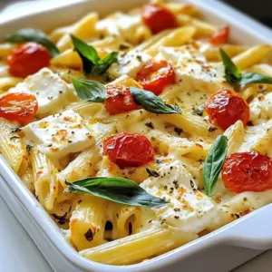 - 12 oz penne pasta - 1 cup cherry tomatoes, halved - 1 cup feta cheese, crumbled - 2 cups baby spinach For this dish, I use penne pasta because its shape holds sauce well. Cherry tomatoes add sweetness and color. The feta cheese gives a creamy, tangy flavor that melts nicely. Baby spinach adds a fresh touch and brightens the dish. - 3 cloves garlic, minced - 1 teaspoon dried oregano - 1 teaspoon dried basil - 1/4 teaspoon red pepper flakes (optional) Garlic is a must for flavor. Dried oregano and basil add depth. I like a bit of heat, so I include red pepper flakes. You can skip them if you prefer a milder taste. - 2 tablespoons olive oil - Fresh basil leaves for garnish - Salt and pepper to taste Olive oil enhances the dish and helps everything cook evenly. Fresh basil leaves make a nice touch on top. Don&rsquo;t forget salt and pepper to bring all the flavors together! {{ingredient_image_1}} - First, preheat your oven to 400&deg;F (200&deg;C). - Next, boil a large pot of water. Add 12 oz penne pasta to the pot. Cook it until al dente. - Drain the pasta and set it aside. This step keeps your pasta from getting mushy. - Grab a 9x13 inch baking dish. Add 1 cup halved cherry tomatoes, 1 cup crumbled feta cheese, and 2 cups baby spinach. - Then, add 3 cloves minced garlic, 1 teaspoon dried oregano, and 1 teaspoon dried basil. - If you like spice, sprinkle in 1/4 teaspoon red pepper flakes. - Drizzle 2 tablespoons olive oil over the mix. Season with salt and pepper to taste. - Toss everything together until it is well mixed. - Now, add the cooked penne pasta to the baking dish. Gently mix it in with the other ingredients. - Place the dish in the preheated oven. Bake for 20-25 minutes. - You&rsquo;ll know it&rsquo;s ready when the tomatoes are blistered and the feta is golden. - After baking, take the dish out of the oven. Let it rest for 5 minutes. - Toss all the ingredients again before serving. This step makes sure every bite is flavorful. - Finally, garnish the dish with fresh basil leaves. This adds a nice touch and flavor. To make the best feta tomato baked pasta, cook your penne pasta al dente. This means it should be firm, not mushy. When you drain it, don&rsquo;t rinse it. That helps keep the sauce stickier. Season your dish well. Use salt and pepper generously. It enhances all the flavors and makes every bite tasty. Using fresh herbs makes a big difference. Fresh basil adds a bright taste. Dried herbs, like oregano and basil, work too but are less vibrant. If you love spice, add red pepper flakes. Start small and taste as you go. You can always add more, but you can&rsquo;t take it out. To plate your dish, use a large serving bowl. Toss everything gently to mix the colors. The red tomatoes and green spinach look great together. For sides, choose something light. A simple salad or garlic bread pairs well. It keeps the meal balanced and fresh. Pro Tips Use Fresh Ingredients: For the best flavor, opt for fresh cherry tomatoes and high-quality feta cheese. This will enhance the overall taste of your baked pasta. Customize Your Greens: Feel free to swap baby spinach with other greens like kale or arugula for a different flavor profile and added nutrients. Adjust the Spice: If you prefer a milder dish, omit the red pepper flakes. For more heat, add extra or use a spicy feta cheese. Let it Rest: Allow the baked pasta to sit for a few minutes before serving. This helps the flavors meld together and makes it easier to serve. {{image_2}} You can easily make this dish gluten-free. Just swap the penne pasta for gluten-free pasta. Many brands offer tasty options that cook well. This way, everyone can enjoy the meal without worry. If you want to make it vegan, you can replace feta cheese with a plant-based cheese. Look for vegan feta made from nuts or tofu. It provides a similar taste and texture. You can also use nutritional yeast for a cheesy flavor without dairy. Feel free to add different veggies to your dish. Zucchini, bell peppers, or mushrooms work great. You can also include broccoli or artichokes for a unique twist. Just chop them finely and mix them in. For cheese options, try goat cheese or ricotta. Each adds a different flavor and creaminess. You can even mix several cheeses to create a delicious blend. During summer, use fresh, ripe tomatoes instead of cherry tomatoes. Heirloom tomatoes add vibrant color and taste. You can also toss in fresh corn or zucchini for a seasonal touch. In fall, think about adding roasted butternut squash or pumpkin. These ingredients provide warmth and sweetness. You can also use sage instead of basil for an earthy flavor. To keep your feta tomato baked pasta fresh, store it in an airtight container. Make sure to let the dish cool before sealing it. This helps prevent condensation, which can make your pasta soggy. You can keep it in the fridge for up to three days. If you want to save it longer, consider freezing it. Just ensure you use a freezer-safe container. When reheating, I suggest using the oven. Preheat it to 350&deg;F (175&deg;C). Place the pasta in a baking dish and cover it with foil. This helps keep moisture in and prevents drying out. Heat for about 15-20 minutes or until warm. If you freeze it, let it thaw in the fridge overnight before reheating. You can get creative with your leftovers. Try adding leftover pasta to a salad for a light meal. You can also use it in a wrap with some fresh greens. Pair it with garlic bread for a filling lunch. If you want something quick, mix it with eggs for a tasty frittata. Can I use other pasta shapes instead of penne? Yes, you can! Other pasta shapes like rigatoni or fusilli work well. They hold sauce and flavors nicely. Try shapes you enjoy most for a fun twist. What if I don&rsquo;t have fresh spinach? No problem! You can use frozen spinach instead. Just thaw and squeeze out excess water. You can also try kale or arugula for a different taste. How do I know when the pasta is cooked perfectly? Cook the penne pasta until it is al dente. This means it should be firm to the bite. Taste a piece to check if it's done. It should not be mushy. What to do if the dish appears too dry after baking? If the dish is too dry, add a splash of olive oil or some water. Stir it gently to blend. You can also sprinkle a bit of cheese on top for extra moisture. Can I substitute cheese for a dairy-free option? Yes, you can use dairy-free cheese. Look for a vegan feta or cream cheese. Nutritional yeast can add a cheesy flavor too. What's the best type of tomatoes to use? Cherry tomatoes are great for this dish. They burst with flavor when baked. You can also use grape tomatoes or even canned tomatoes if needed. This blog post covered a delightful pasta dish with fresh ingredients and simple steps. We explored how to prepare and bake penne, using cherry tomatoes and feta cheese. I shared tips to perfect flavors and ways to present the dish beautifully. Remember, you can adjust ingredients for dietary needs and seasonal tastes. Enjoy your cooking and feel inspired to create variations. Your meals can be both tasty and fun, so let your creativity shine in the kitchen.